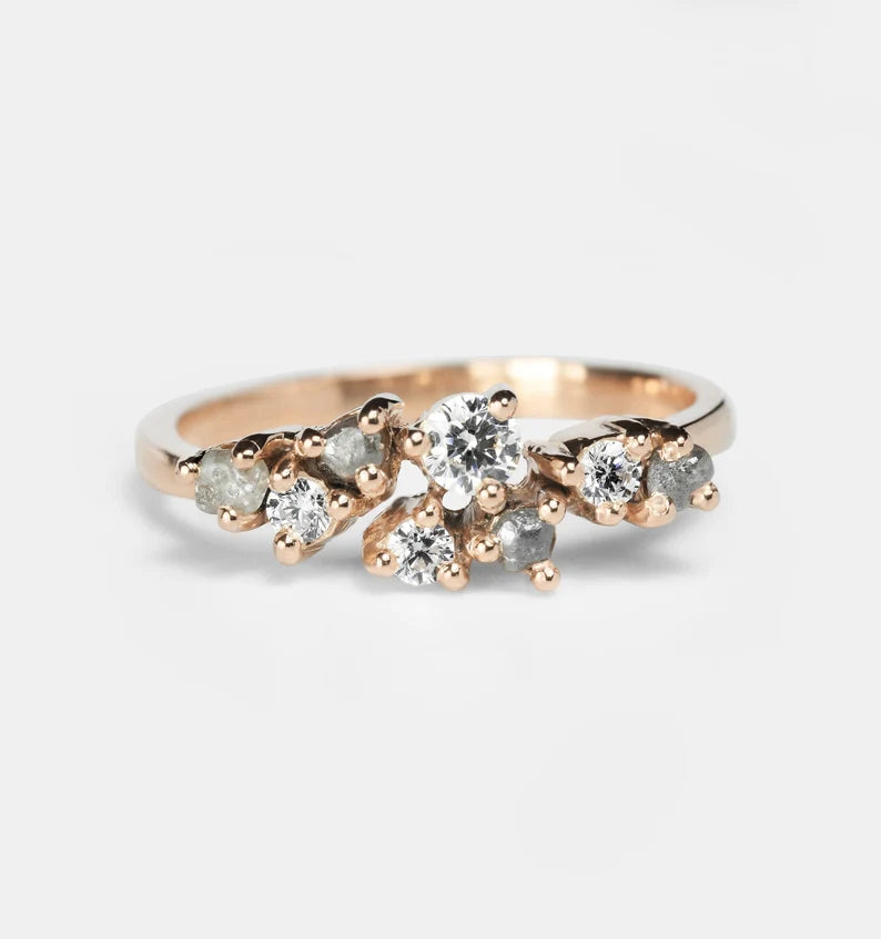 Salt and pepper Diamond Cluster Ring