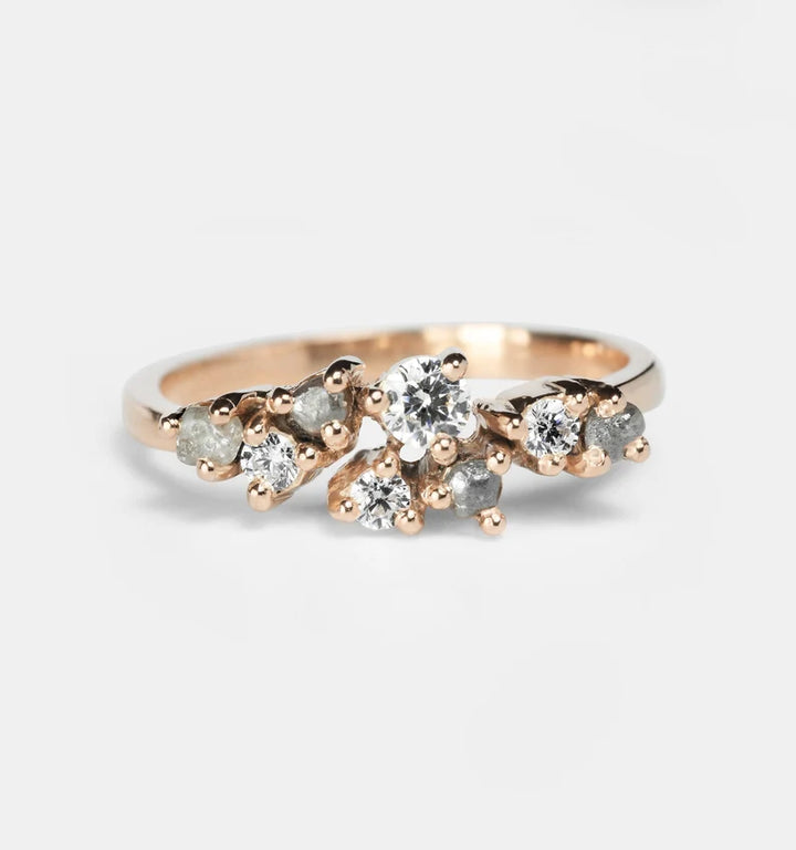 Salt and pepper Diamond Cluster Ring