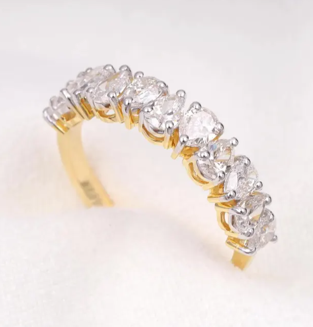 14K Solid Gold Pear lab grown Diamond Half Eternity Band