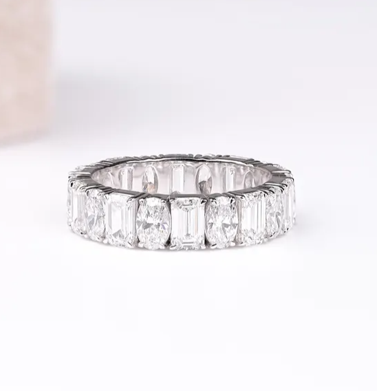 14K Solid Gold Oval Emerald lab-grown Diamond Eternity Band