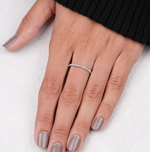 14K White Gold round lab diamond eternity band