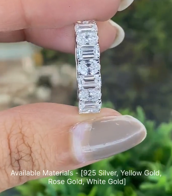 14K Solid Gold Oval Emerald lab-grown Diamond Eternity Band