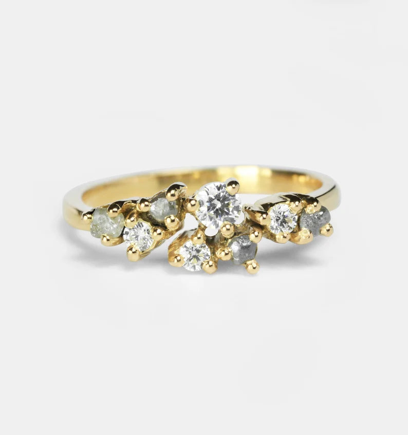 Salt and pepper Diamond Cluster Ring