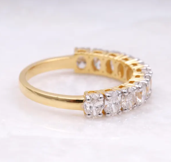 14K White Yellow Lab Oval Diamond Half Eternity Wedding Band
