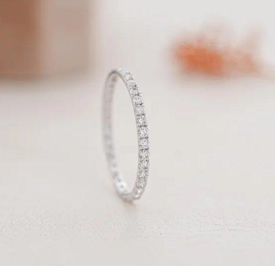 14K White Gold round lab diamond eternity band