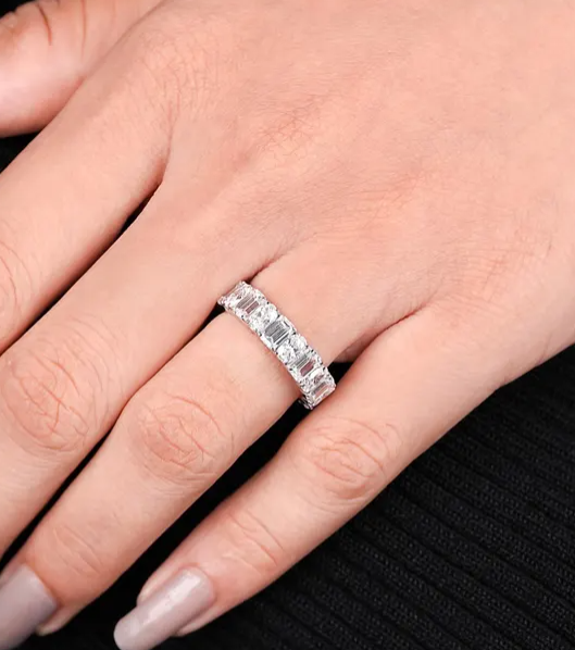 14K Solid Gold Oval Emerald lab-grown Diamond Eternity Band