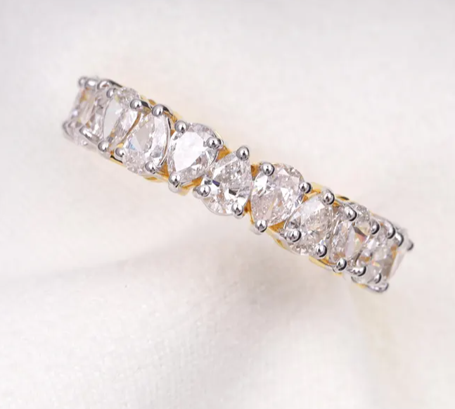 14K Solid Gold Pear lab grown Diamond Half Eternity Band