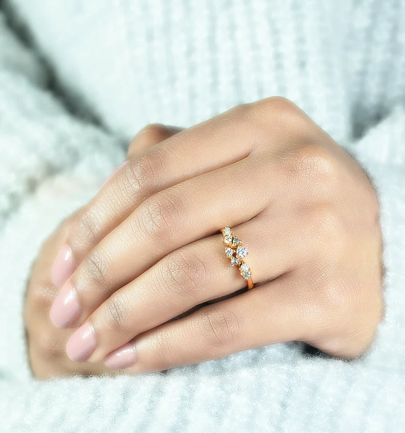Salt and pepper Diamond Cluster Ring