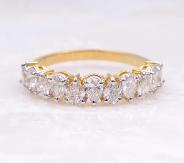 14K Solid Gold Pear lab grown Diamond Half Eternity Band