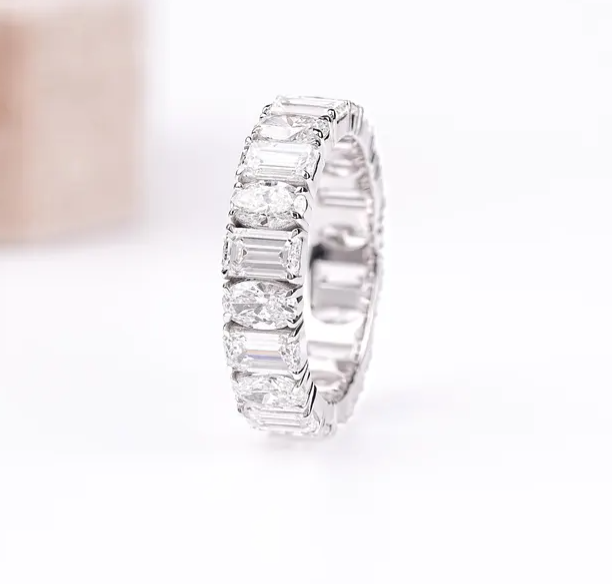 14K Solid Gold Oval Emerald lab-grown Diamond Eternity Band