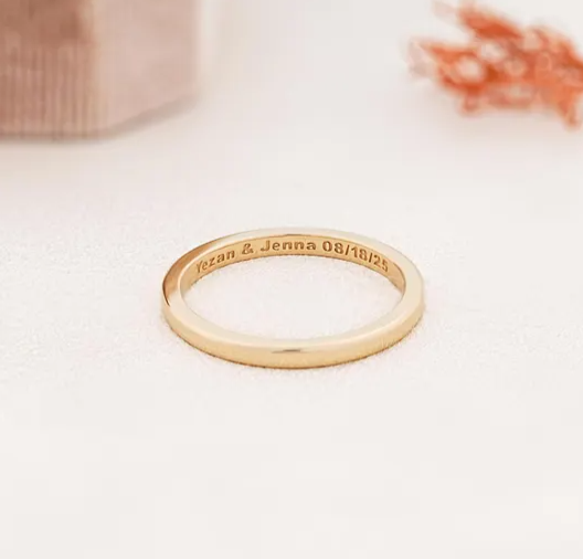 14K Solid Yellow Gold Wedding Unisex engraved Band