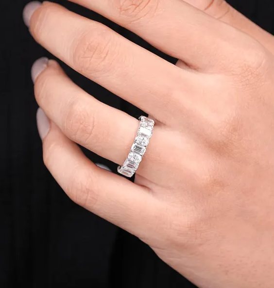 14K Solid Gold Oval Emerald lab-grown Diamond Eternity Band