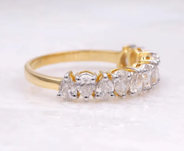 14K Solid Gold Pear lab grown Diamond Half Eternity Band