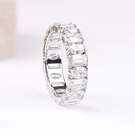 14K Solid Gold Oval Emerald lab-grown Diamond Eternity Band