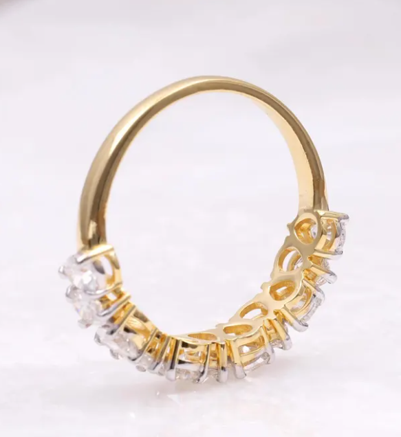 14K Solid Gold Pear lab grown Diamond Half Eternity Band
