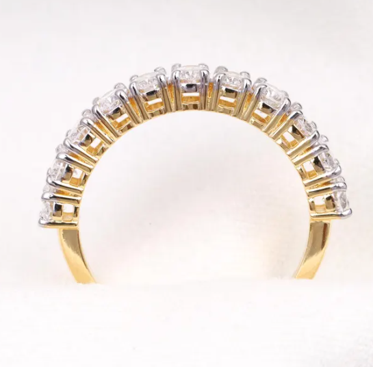 14K White Yellow Lab Oval Diamond Half Eternity Wedding Band