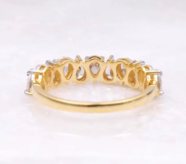14K Solid Gold Pear lab grown Diamond Half Eternity Band