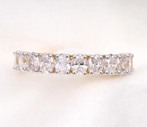 14K White Yellow Lab Oval Diamond Half Eternity Wedding Band
