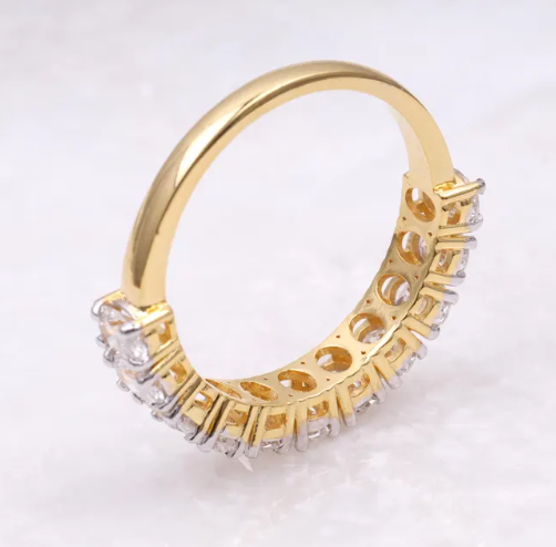 14K White Yellow Lab Oval Diamond Half Eternity Wedding Band