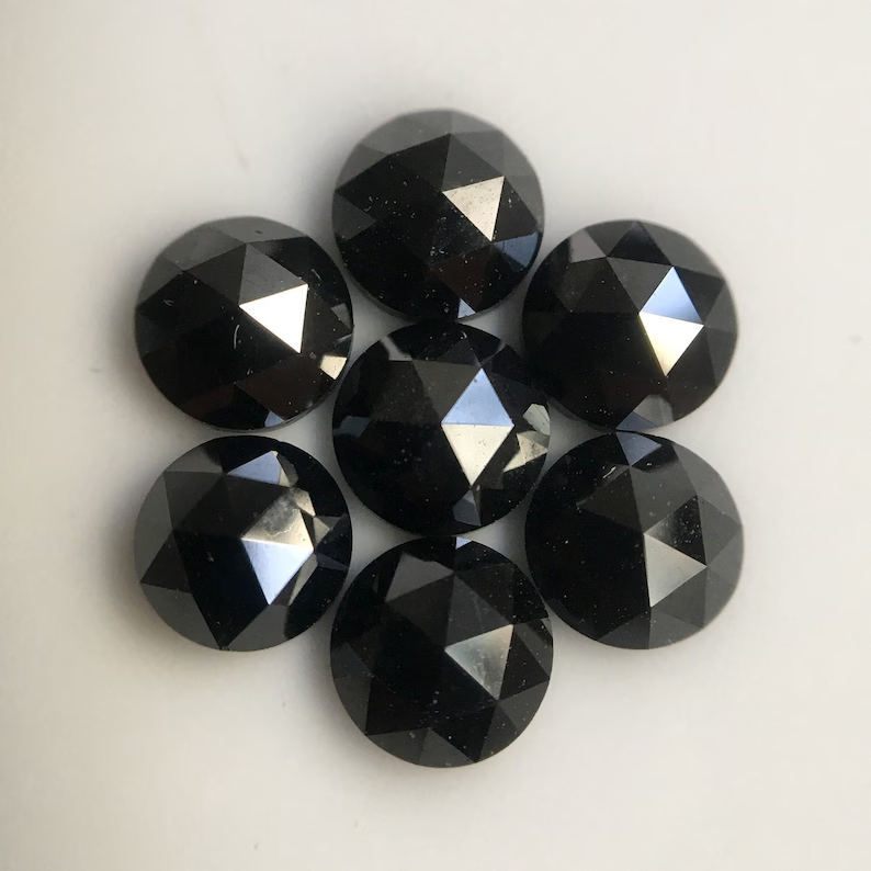 7.50 MM Round Rose Cut Black Natural Loose Diamond