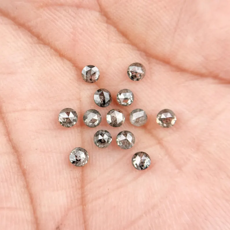 0.15 Ct Round Rose Cut Grey Natural Galaxy Salt and Pepper Diamond