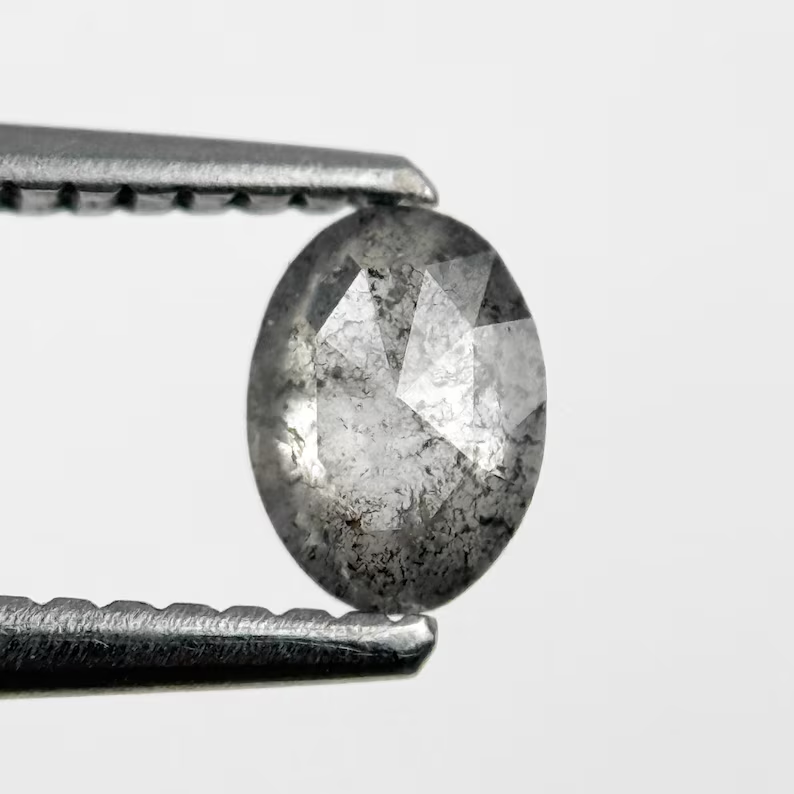 0.43 Ct Oval Rose Cut Grey Natural Salt and Pepper Diamond