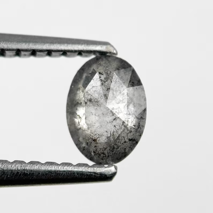 0.43 Ct Oval Rose Cut Grey Natural Salt and Pepper Diamond