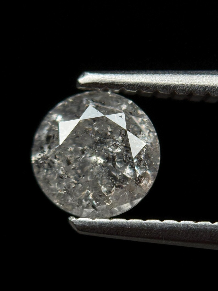 0.95 Ct Round Brilliant Cut Grey Natural Salt and Pepper Diamond