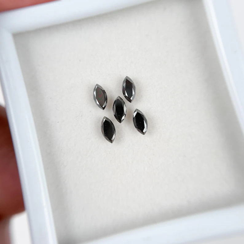 3 MM Marquise Rose Cut Black Natural Salt and Pepepr Diamond