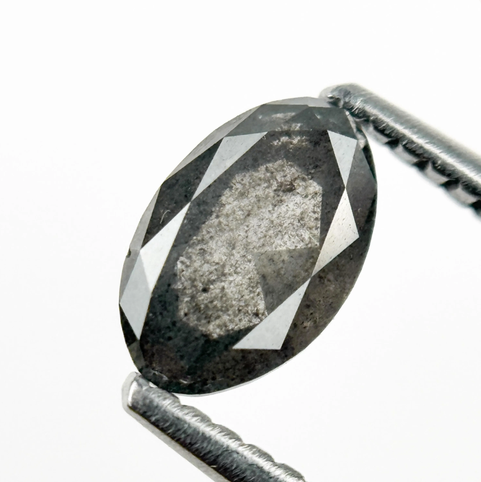 0.76 Ct Oval Rose Cut Grey Natural Salt and Pepper Diamond