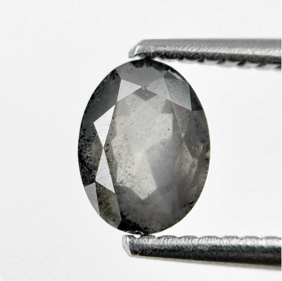 0.93 Ct Oval Rose Cut Grey Natural Salt and Pepper Diamond