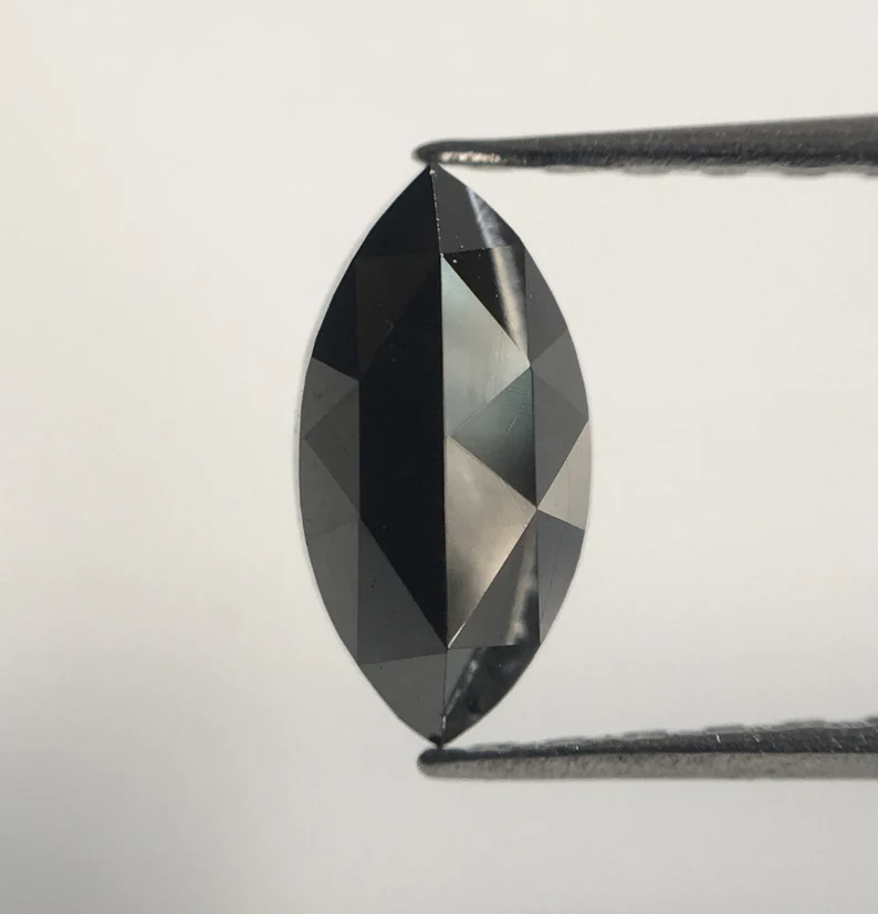 0.66 Ct Marquise Rose Cut, 8 MM Black Natural Loose Diamond