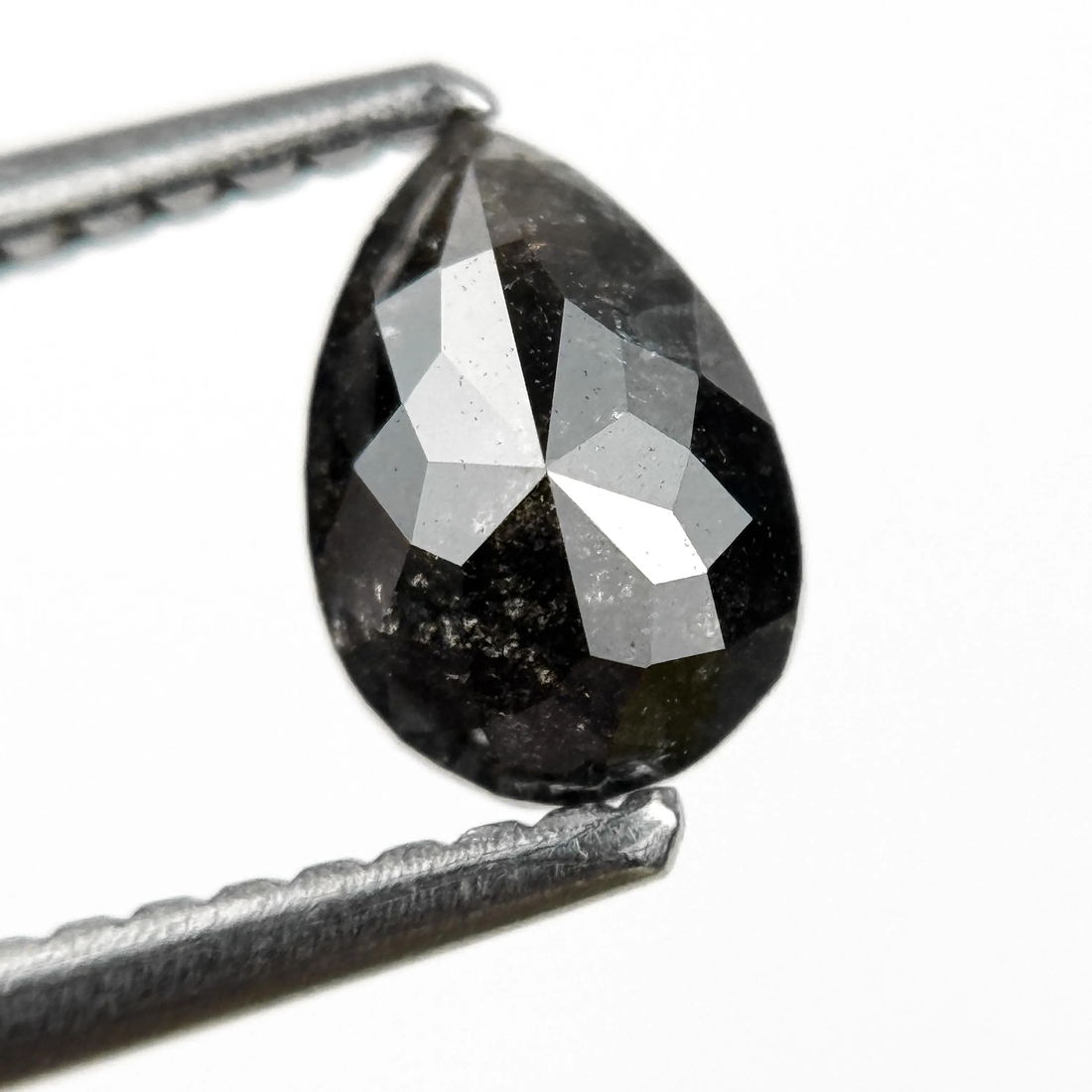 0.77 Ct Pear Rose Cut Black Natural Galaxy Diamond