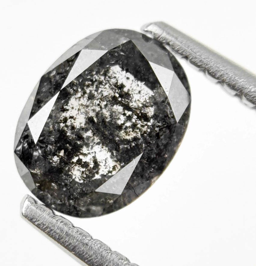 1.12 Ct Oval Rose Cut Grey Natural Galaxy Diamond