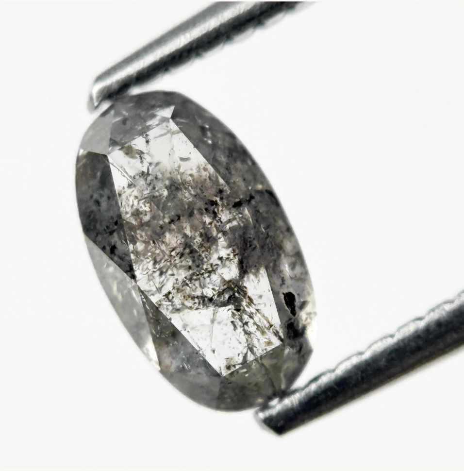 1.09 Ct Oval Rose Cut Grey Natural Galaxy Diamond