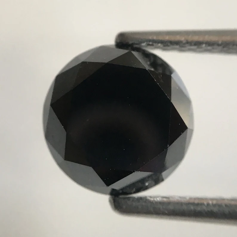 1.50 Ct Round Brilliant Cut Black Natural Loose Diamond, 6.60 MM Round Diamond