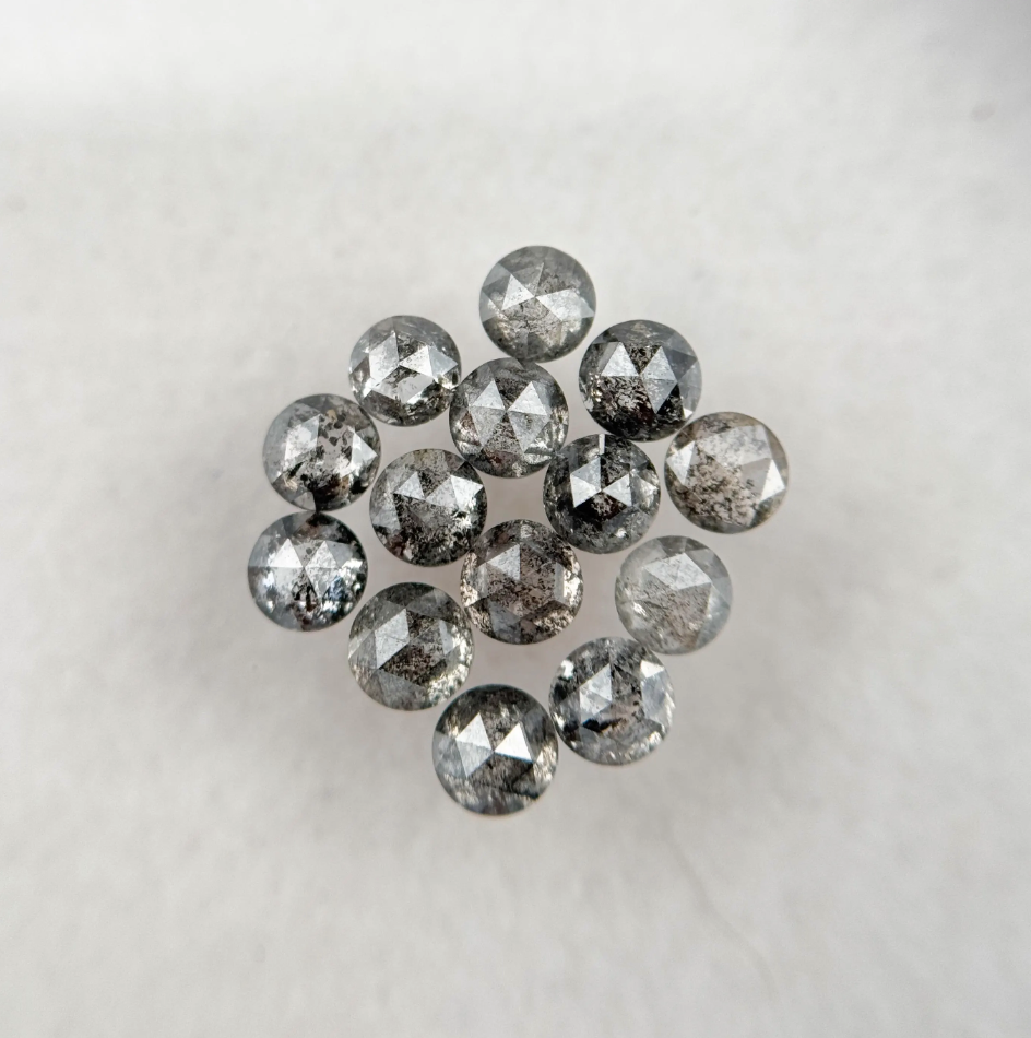 0.15 Ct Round Rose Cut Grey Natural Galaxy Salt and Pepper Diamond