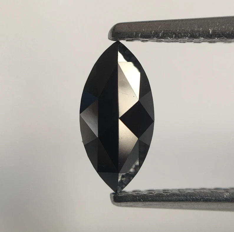 0.45 Ct Marquise Rose Cut Black Natural Loose Diamond, 8.11 MM Marquise Diamond