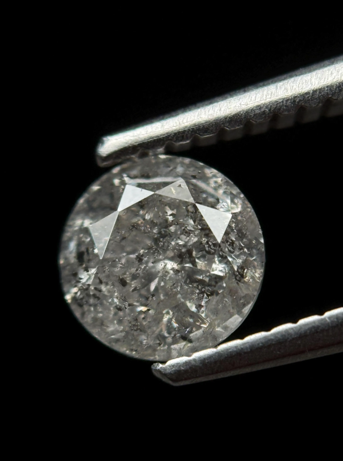 0.95 Ct Round Brilliant Cut Grey Natural Salt and Pepper Diamond