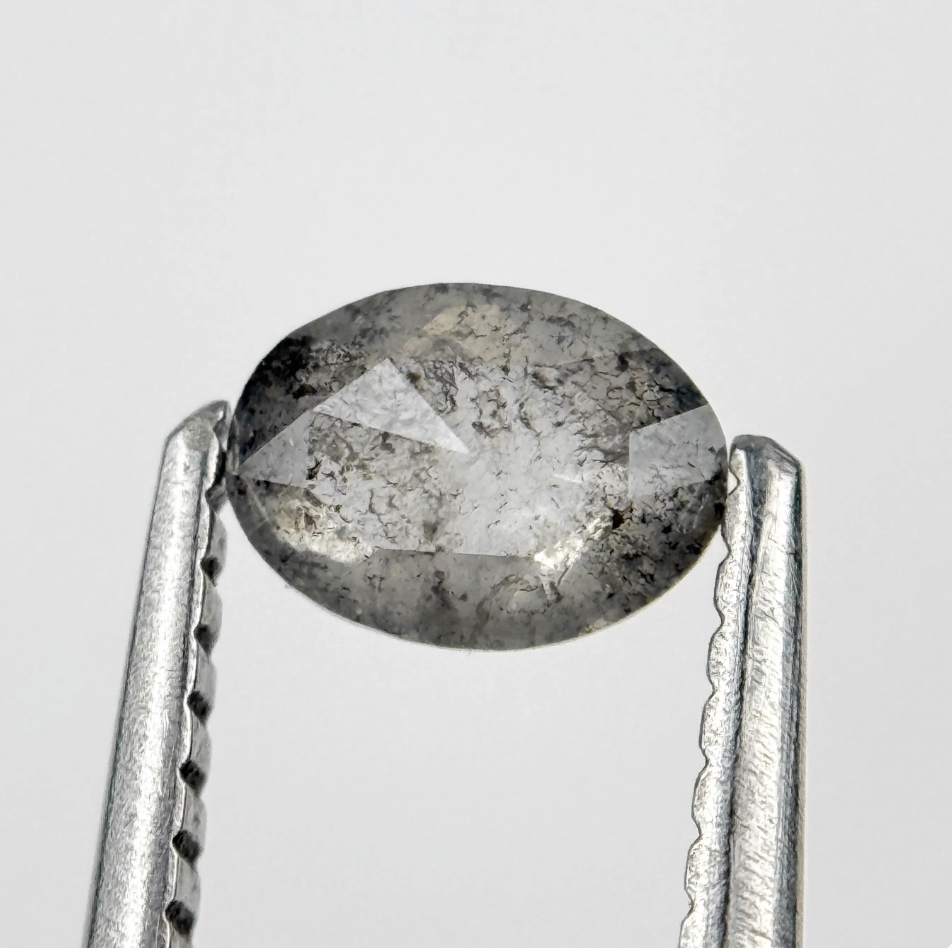 0.43 Ct Oval Rose Cut Grey Natural Salt and Pepper Diamond