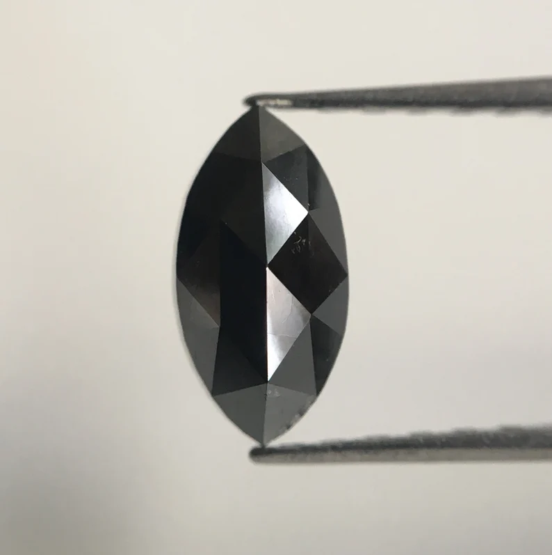 0.75 Ct, 8.16 MM Marquise Rose Cut Black Natural Loose Diamond