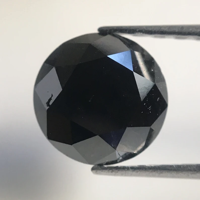 1.45 Ct Round Brilliant Cut Black Natural Loose Diamond, 6.69 MM Round Diamond