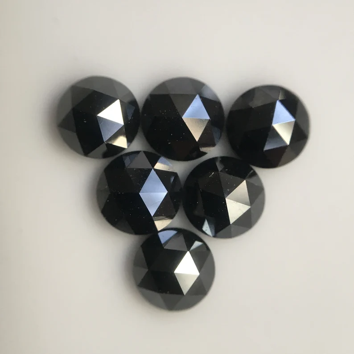 7 MM Round Rose Cut Black Natural Loose Diamond