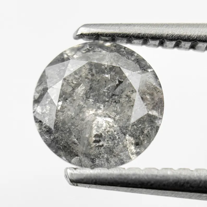 1.03 Ct Round Brilliant Cut Grey Natural Salt and Pepper Diamond