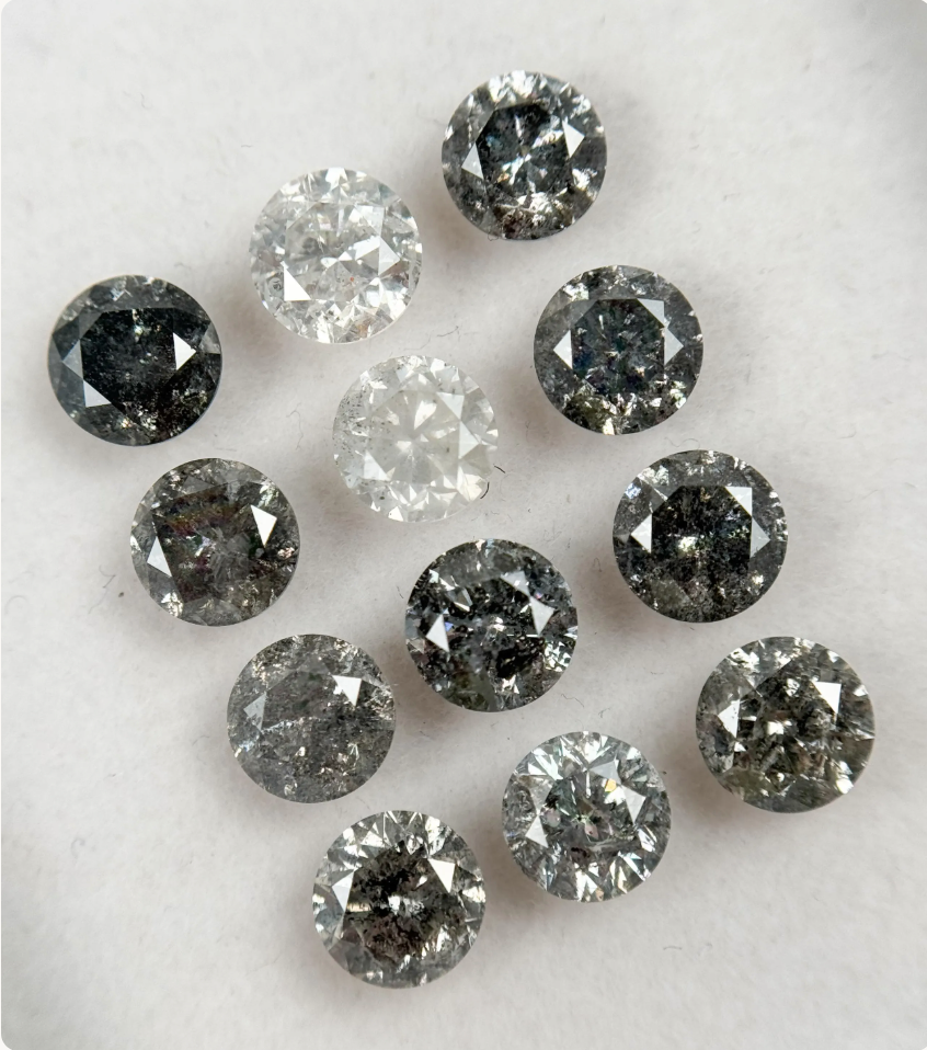 0.50 Ct Round Rose Cut Grey Natural Galaxy Diamond