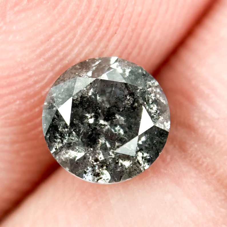 0.90 Ct Round Brilliant Cut Grey Natural Galaxy Diamond