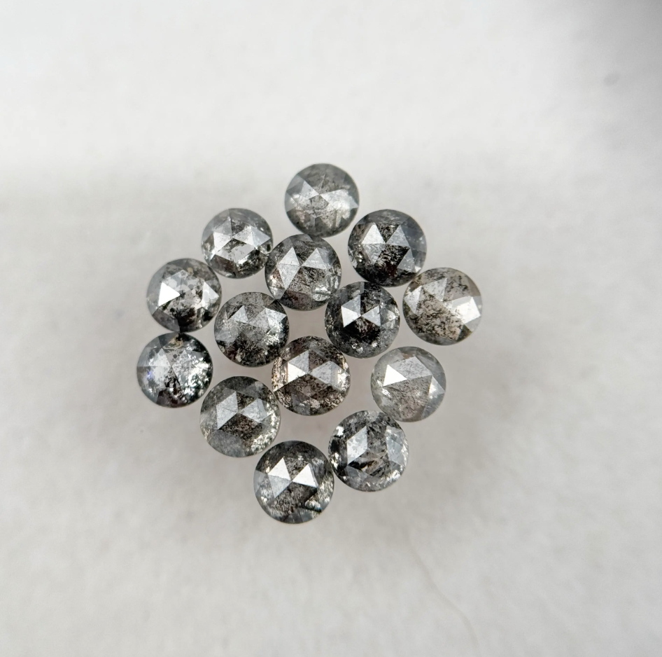 0.15 Ct Round Rose Cut Grey Natural Galaxy Salt and Pepper Diamond