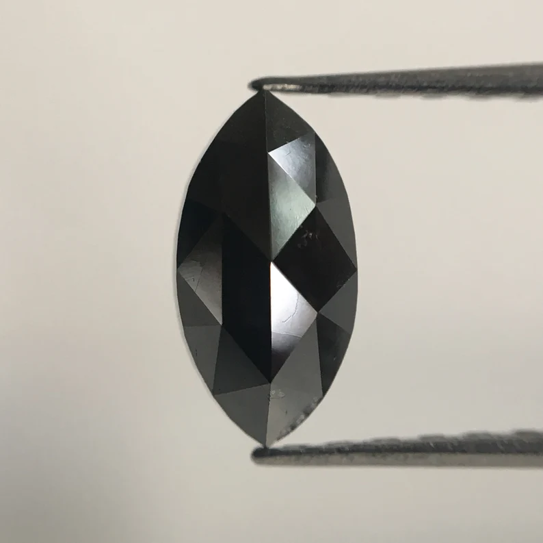 0.75 Ct, 8.16 MM Marquise Rose Cut Black Natural Loose Diamond