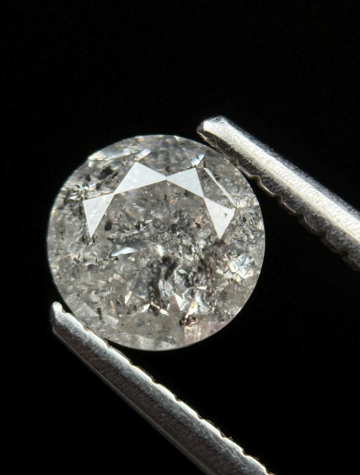 0.95 Ct Round Brilliant Cut Grey Natural Salt and Pepper Diamond
