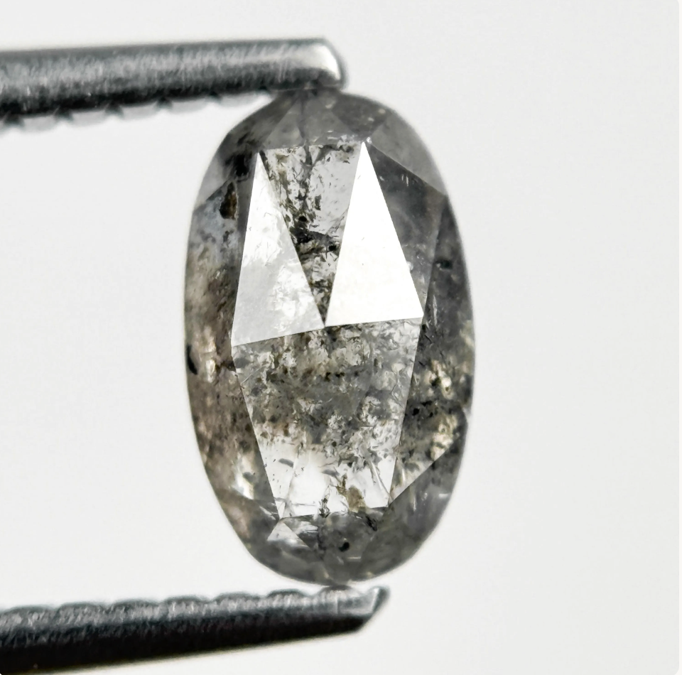 1.09 Ct Oval Rose Cut Grey Natural Galaxy Diamond